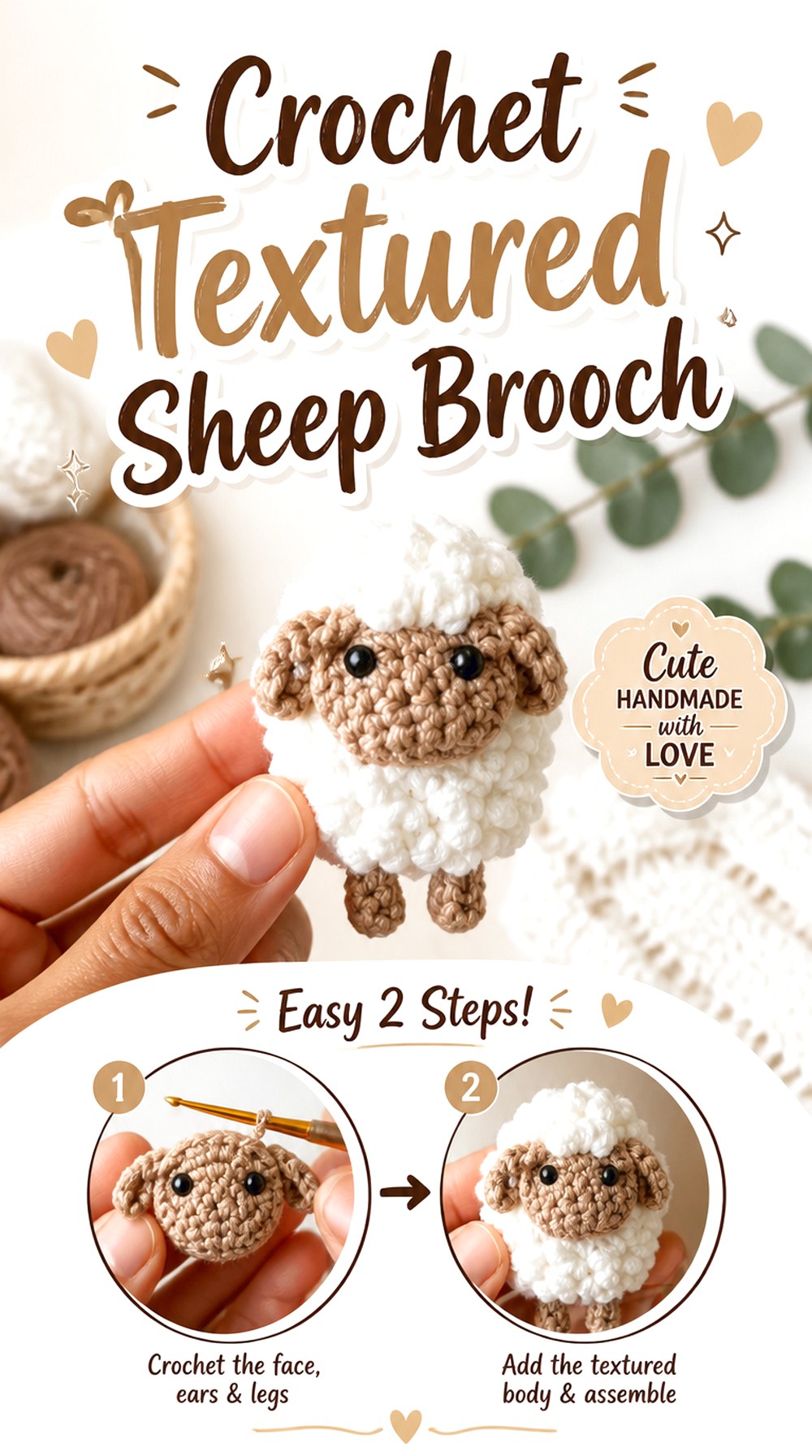 Crochet Textured Sheep Brooch