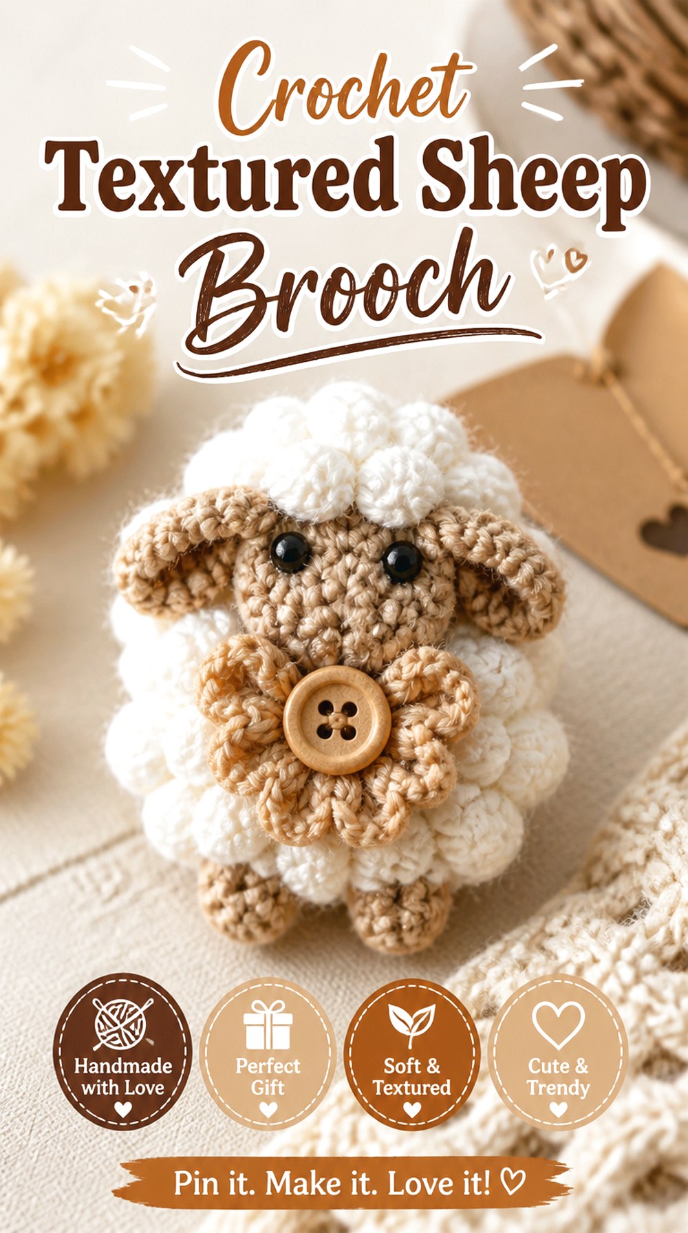 Crochet Textured Sheep Brooch