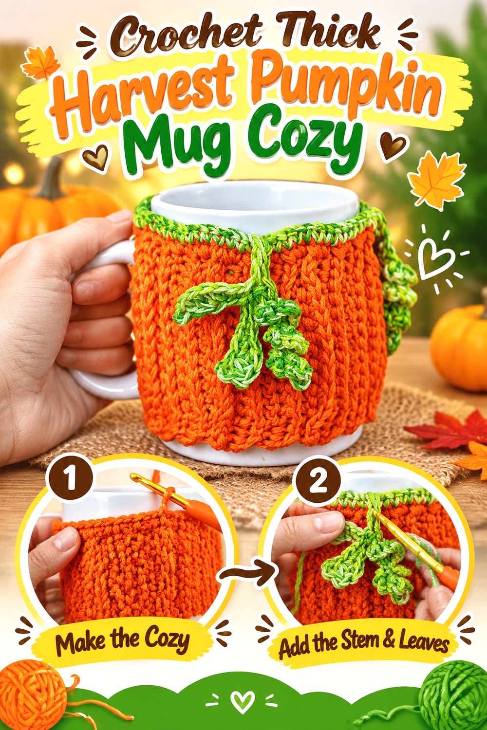 Crochet Thick Harvest Pumpkin Mug Cozy