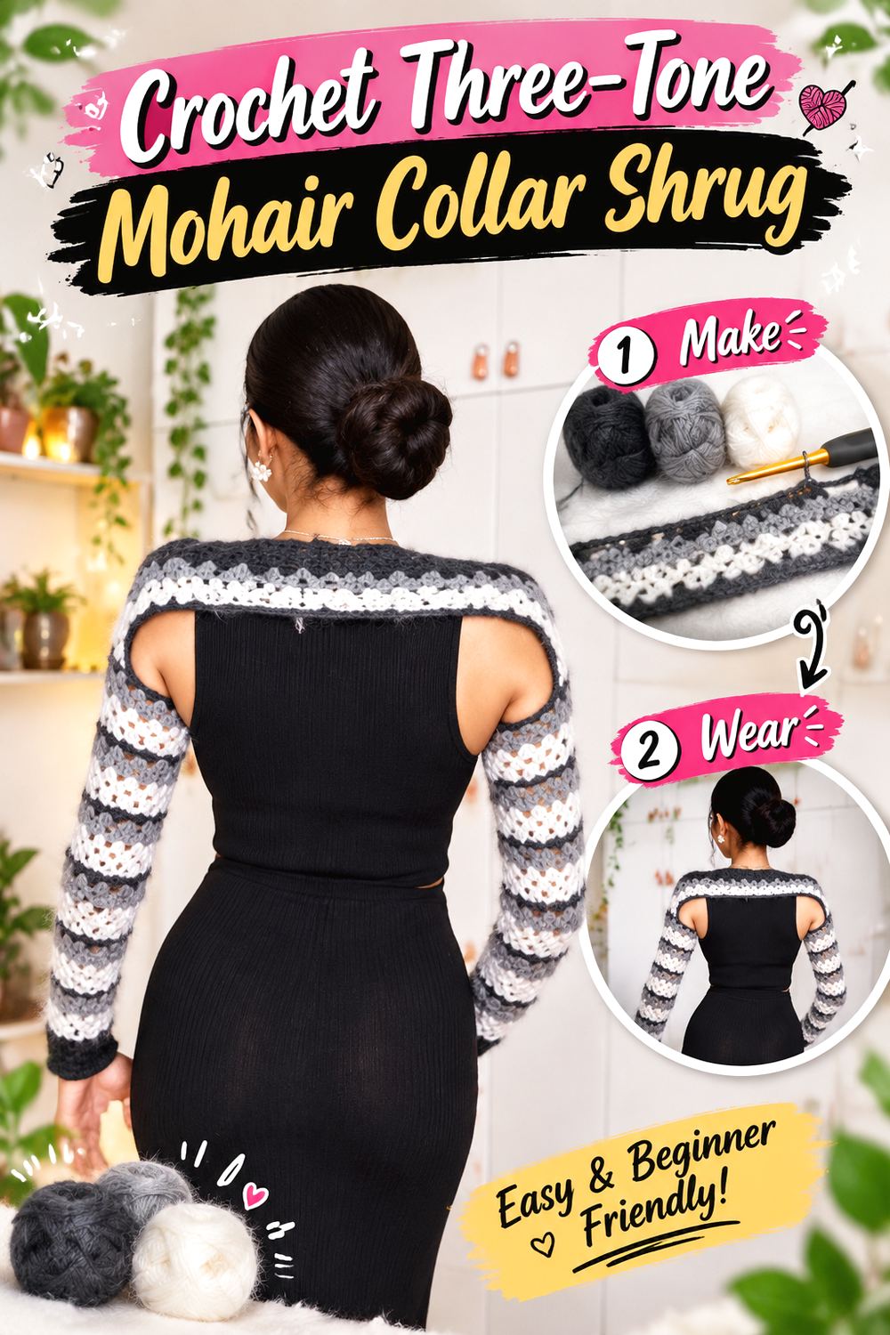 Crochet Three Tone Mohair Collar Shrug
