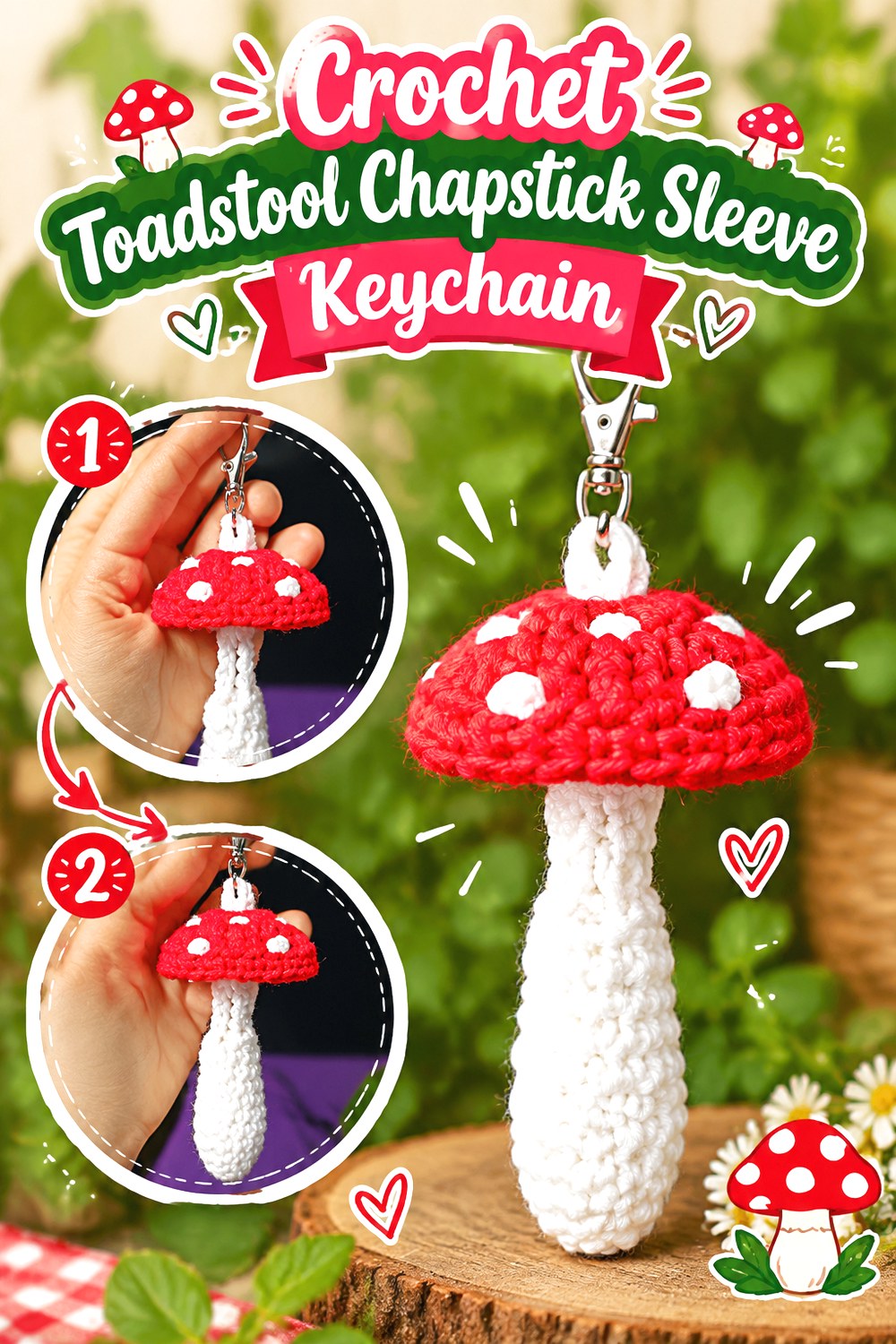 Crochet Toadstool Chapstick Sleeve Keychain