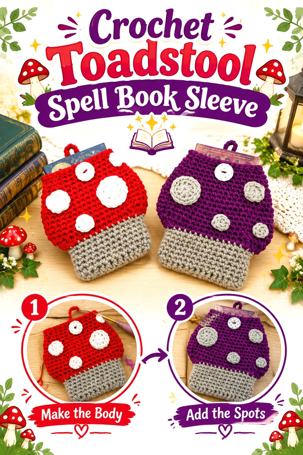 Crochet Toadstool Spell Book Sleeve