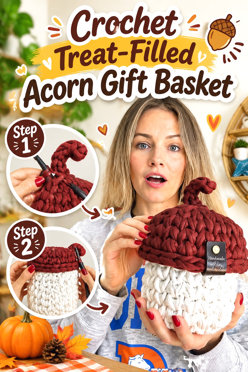 Crochet Treat Filled Acorn Gift Basket