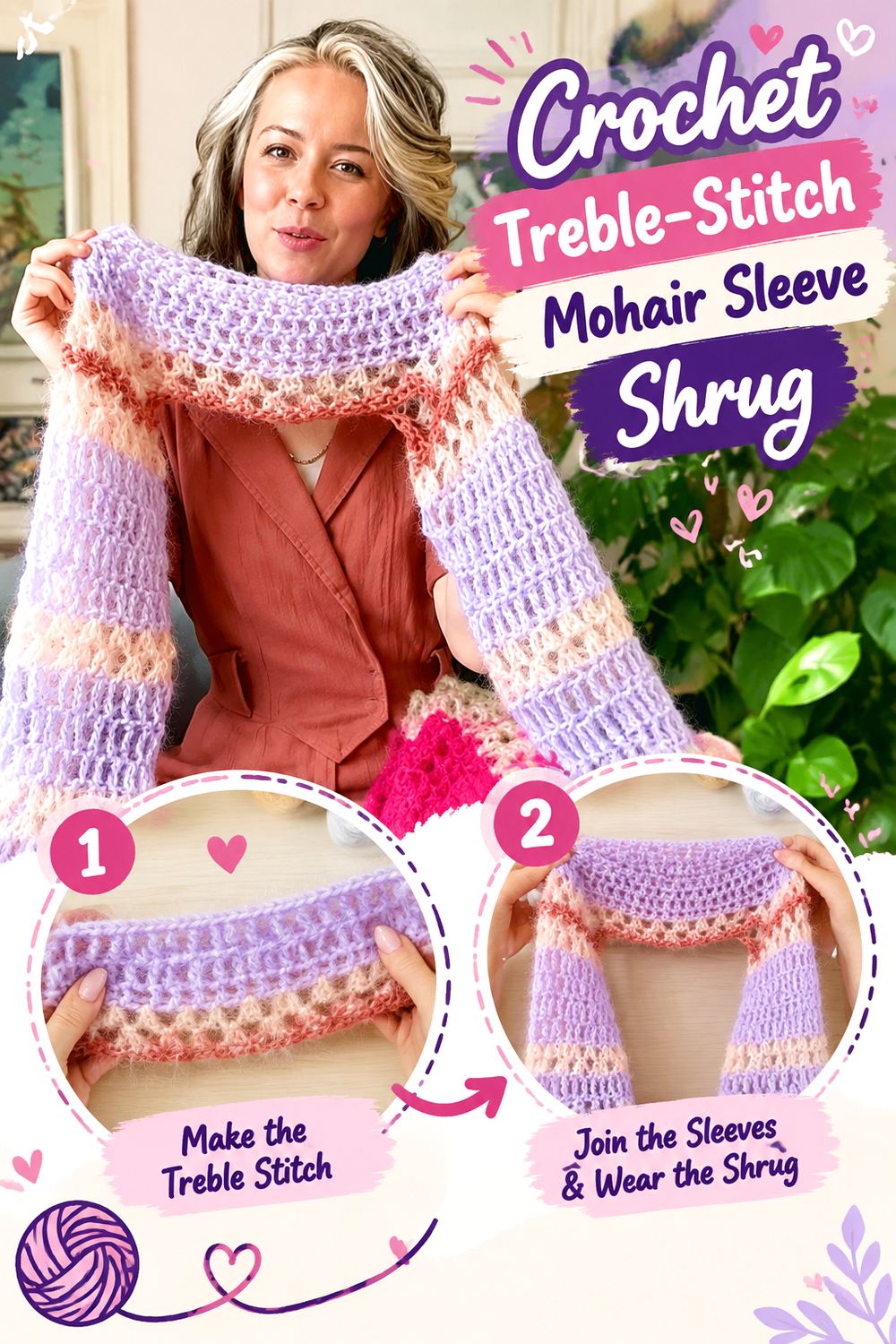 Crochet Treble Stitch Mohair Sleeve Shrug