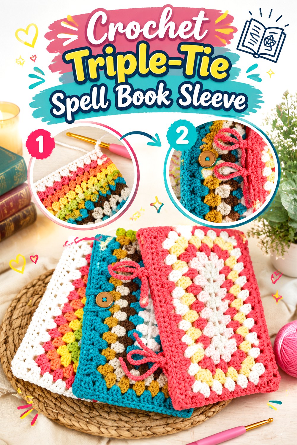 Crochet Triple Tie Spell Book Sleeve