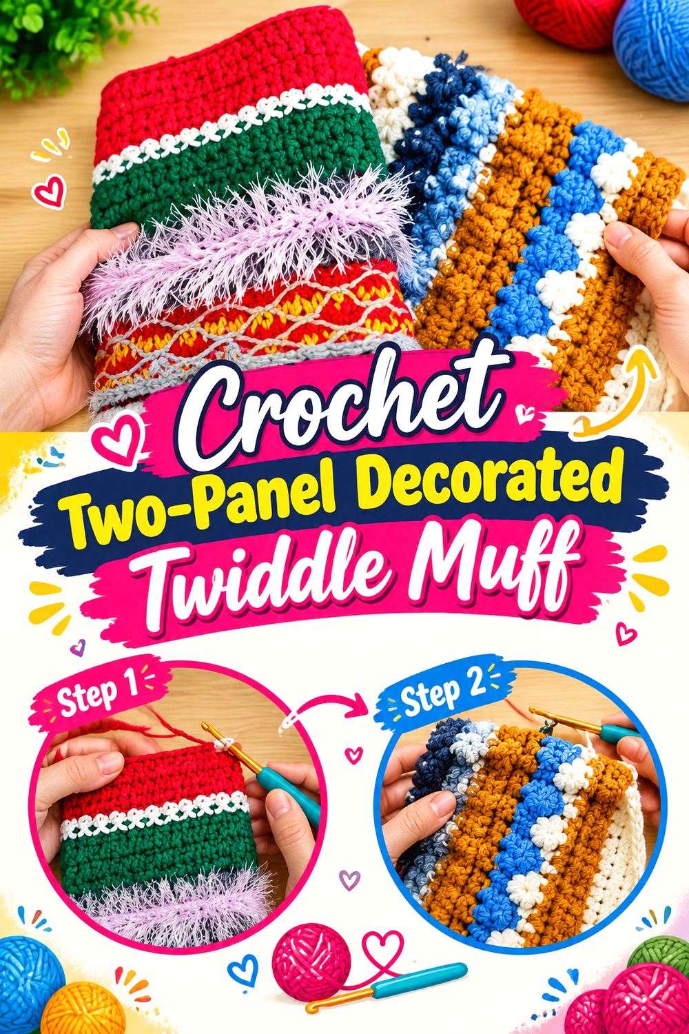 Crochet Two Panel Decorated Twiddle Muff