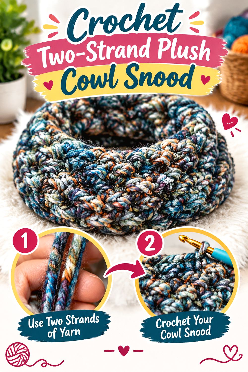 Crochet Two Strand Plush Cowl Snood