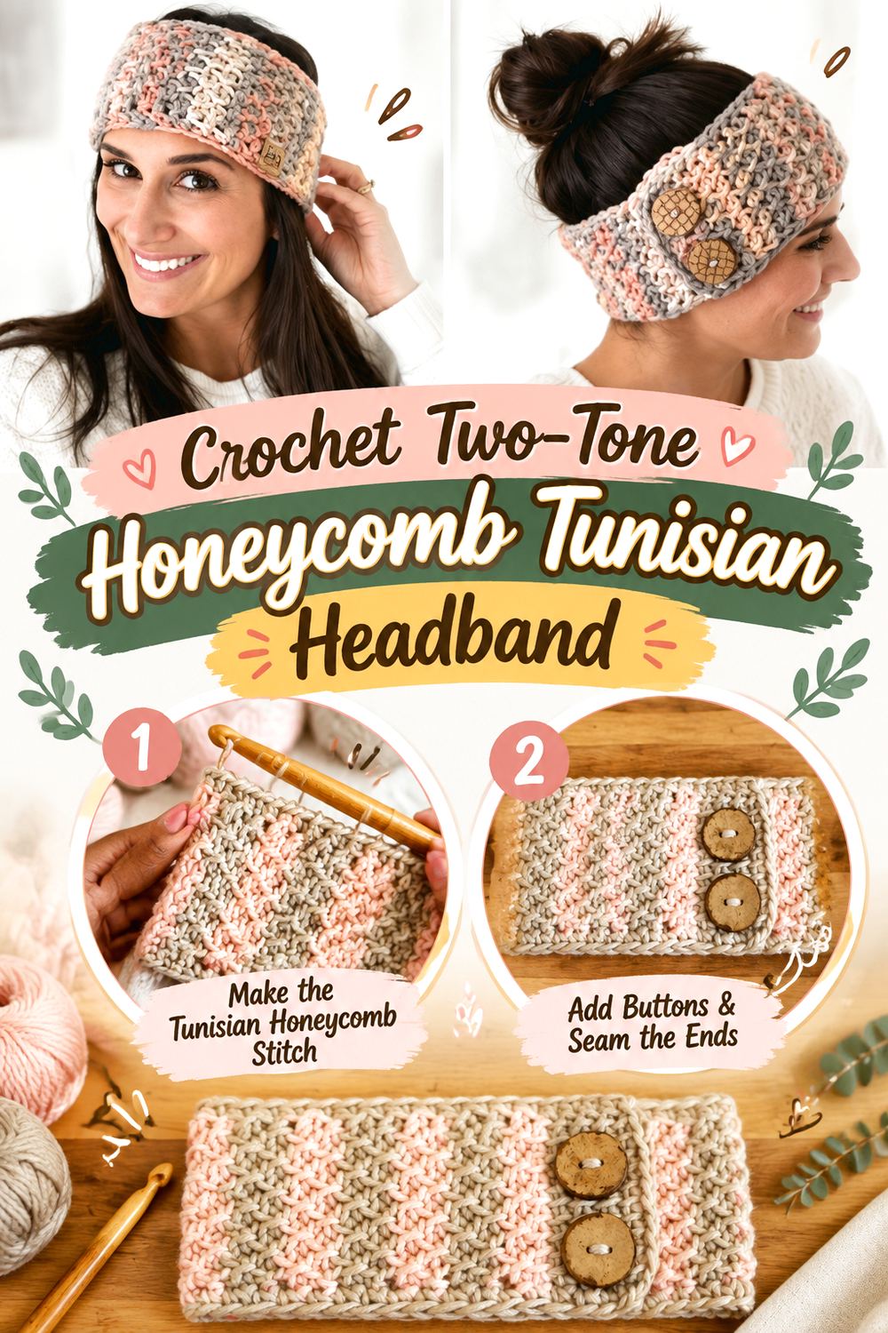 Crochet Two Tone Honeycomb Tunisian Headband
