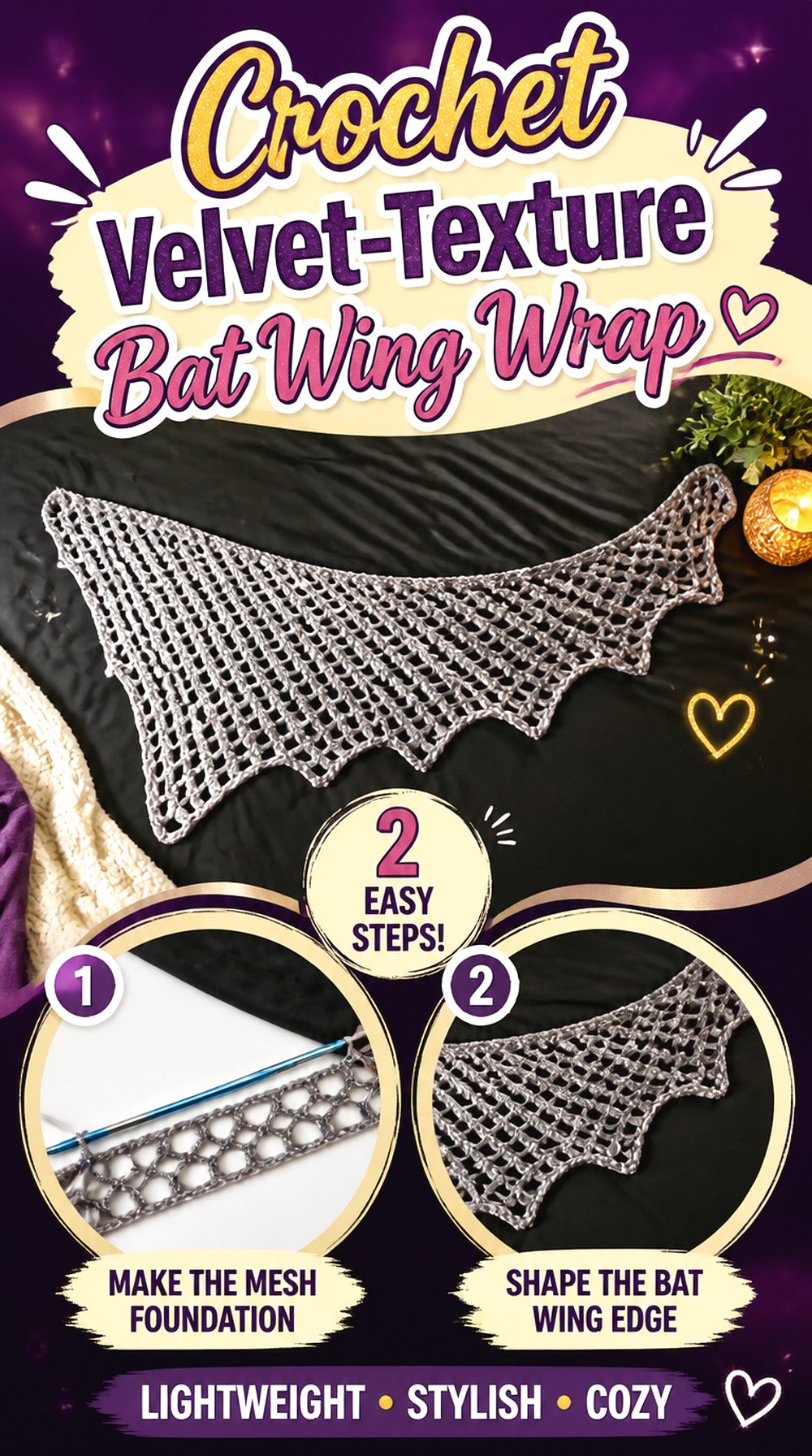 Crochet Velvet Texture Bat Wing Wrap