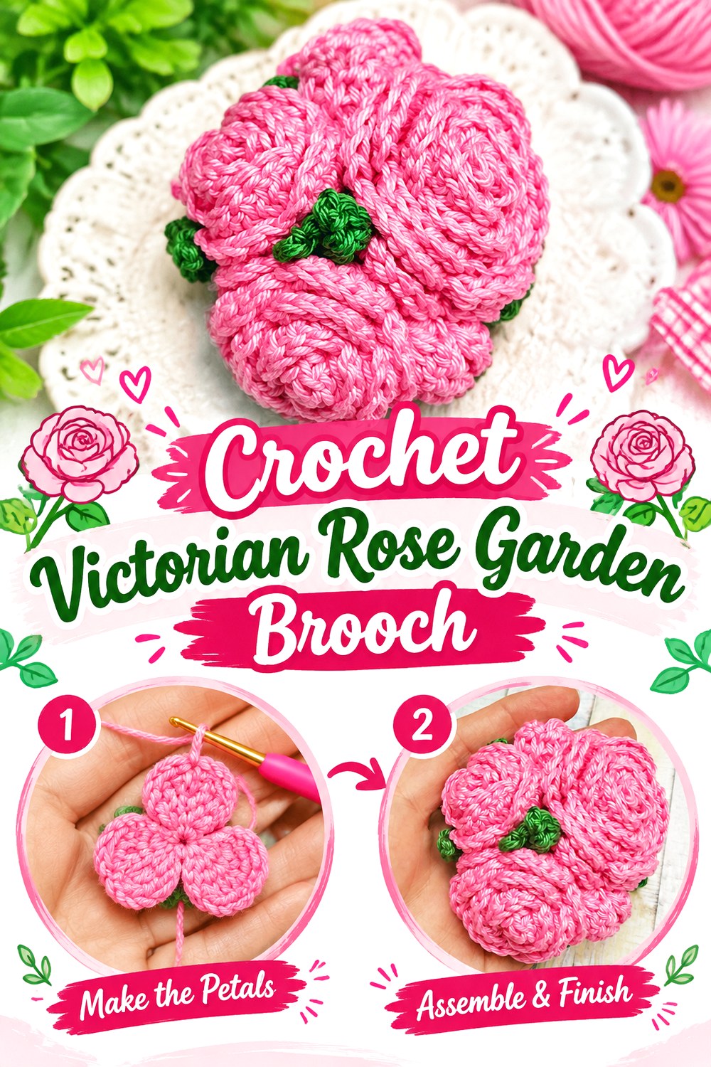 Crochet Victorian Rose Garden Brooch