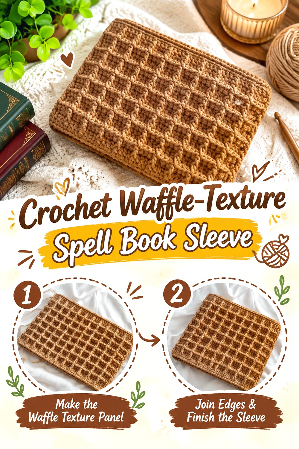 Crochet Waffle Texture Spell Book Sleeve