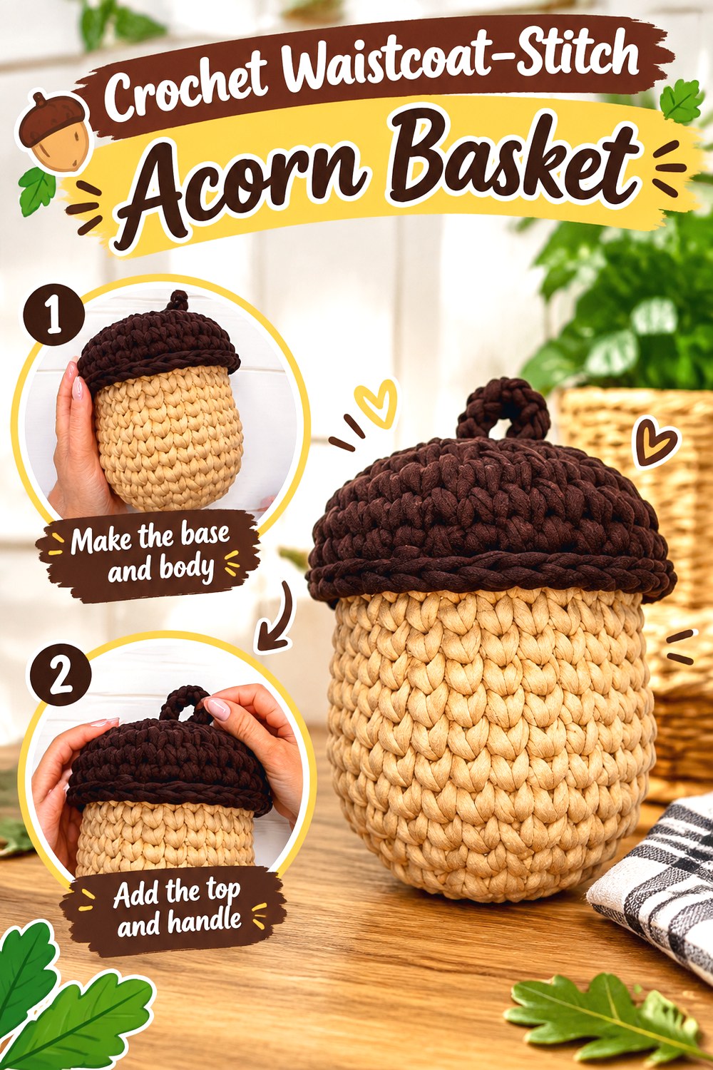 Crochet Waistcoat Stitch Acorn Basket