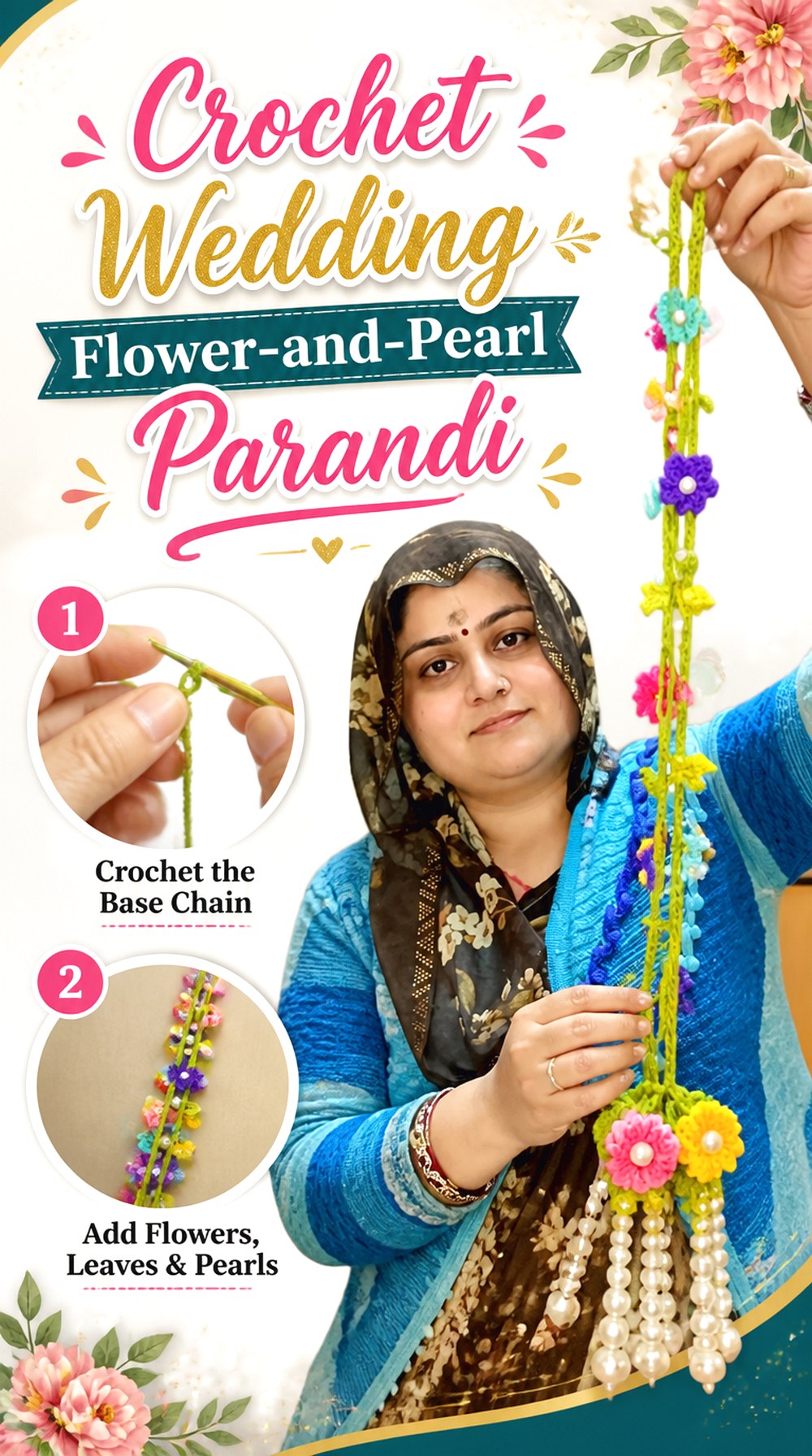 Crochet Wedding Flower and Pearl Parandi