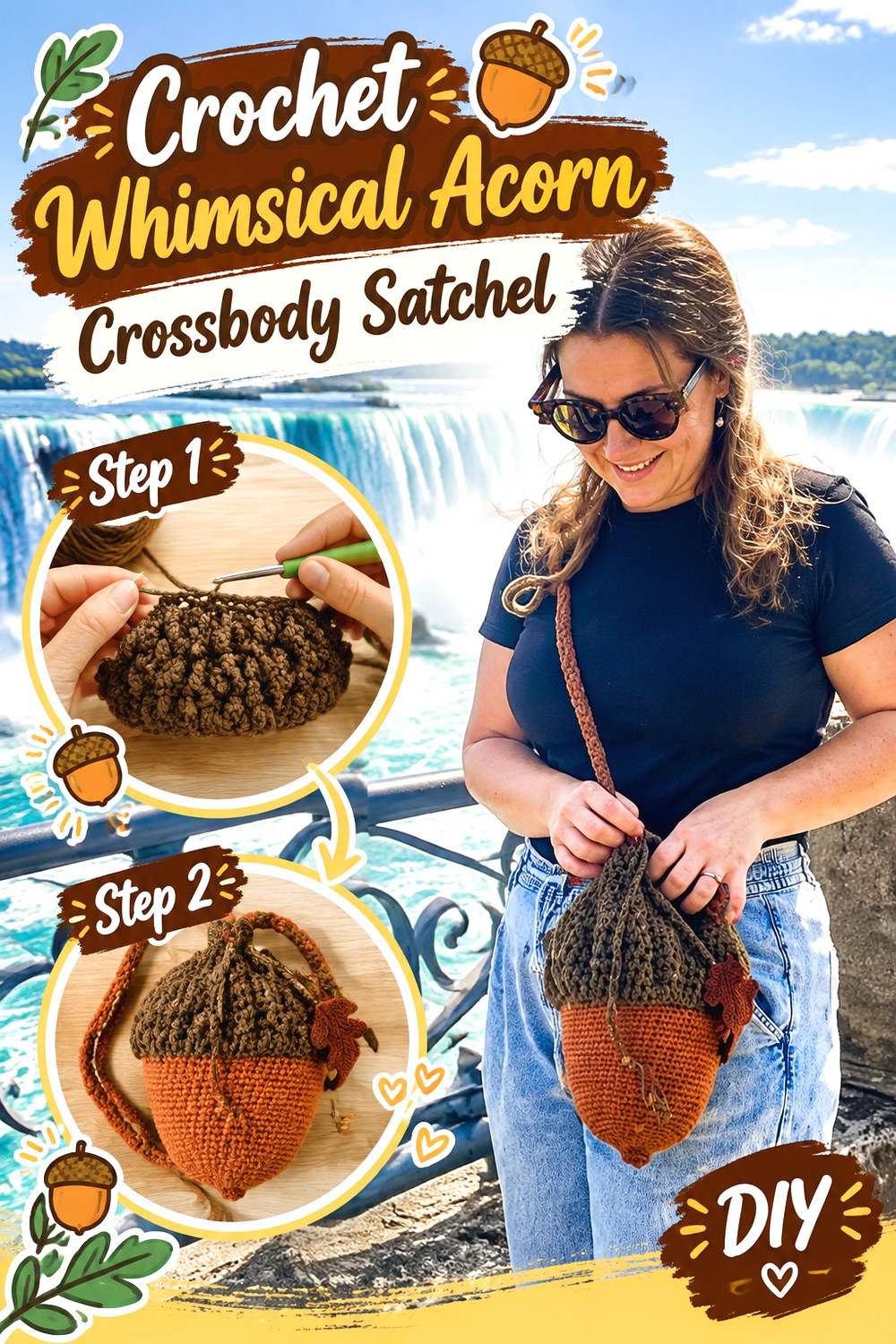 Crochet Whimsical Acorn Crossbody Satchel