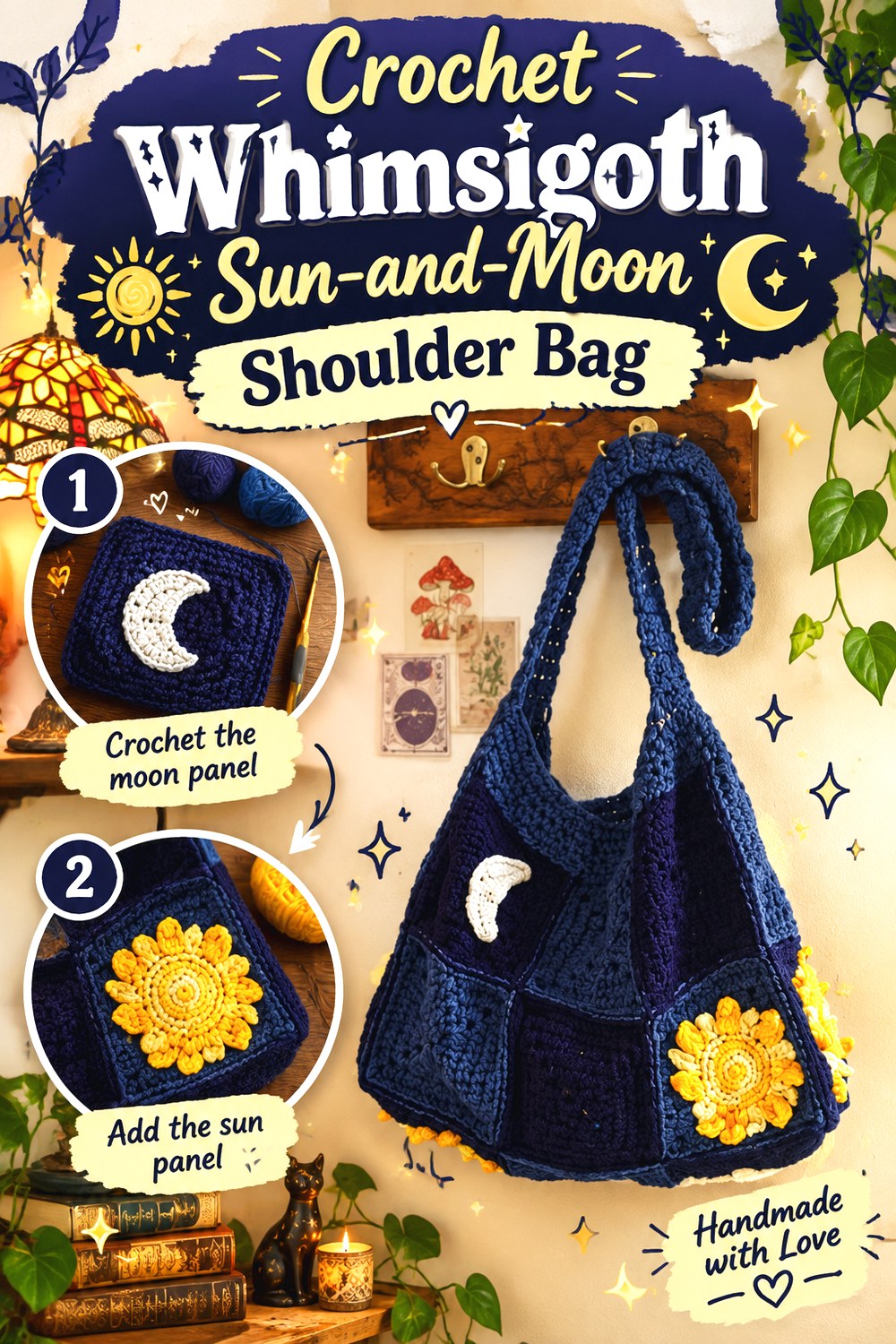 Crochet Whimsigoth Sun and Moon Shoulder Bag