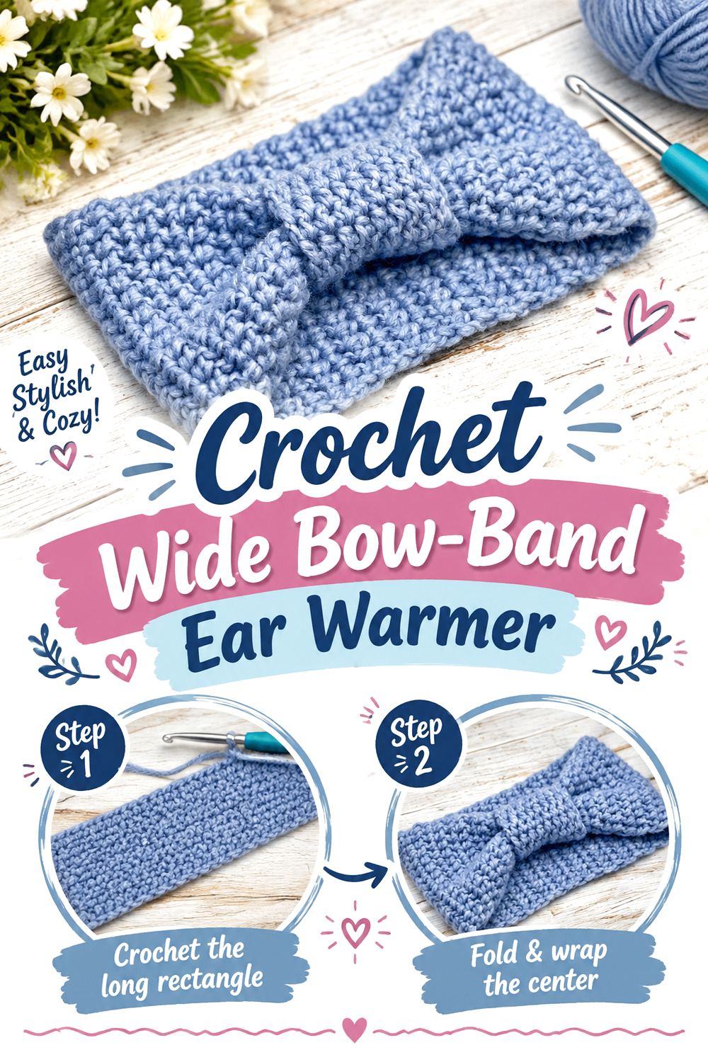Crochet Wide Bow Band Ear Warmer