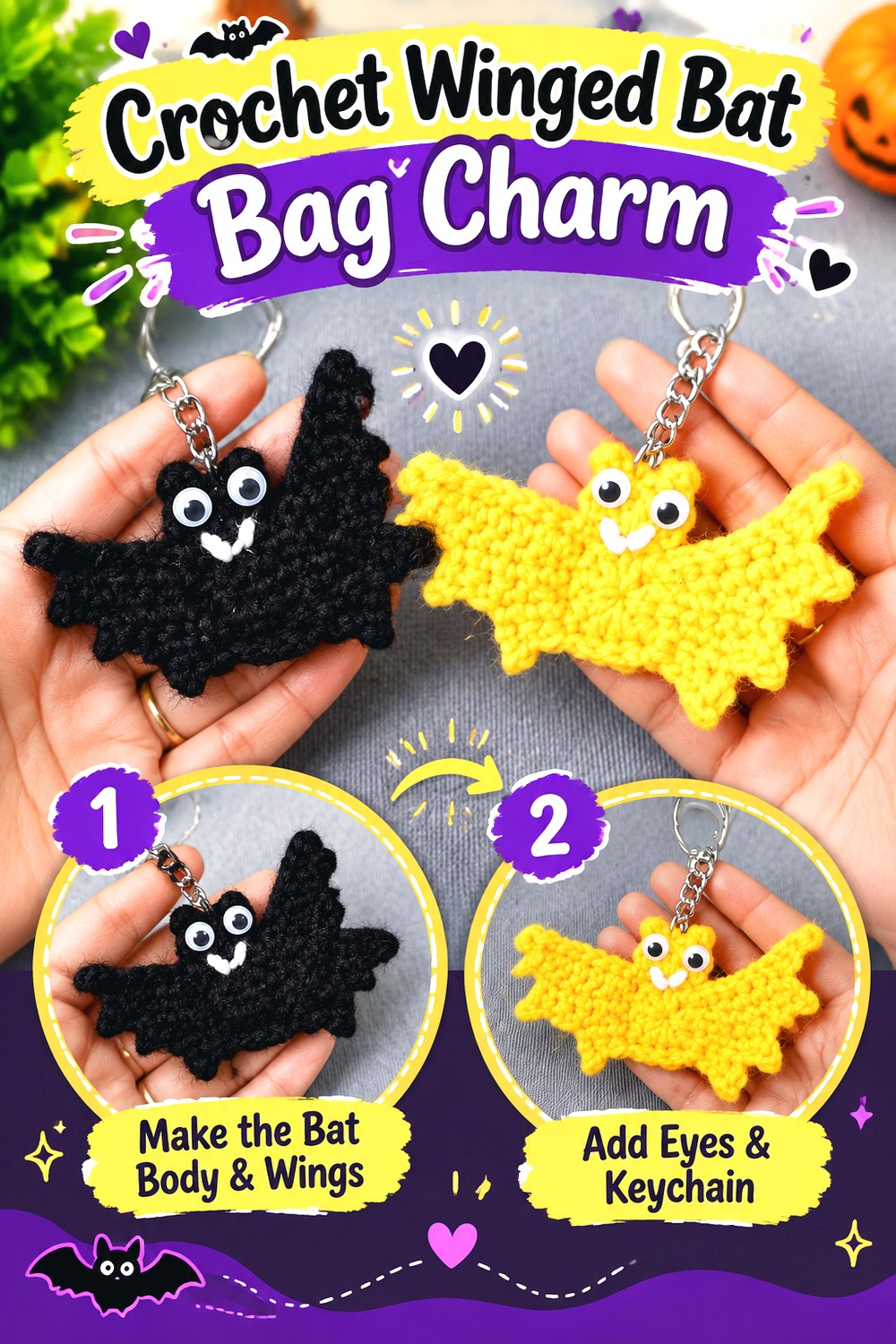 Crochet Winged Bat Bag Charm