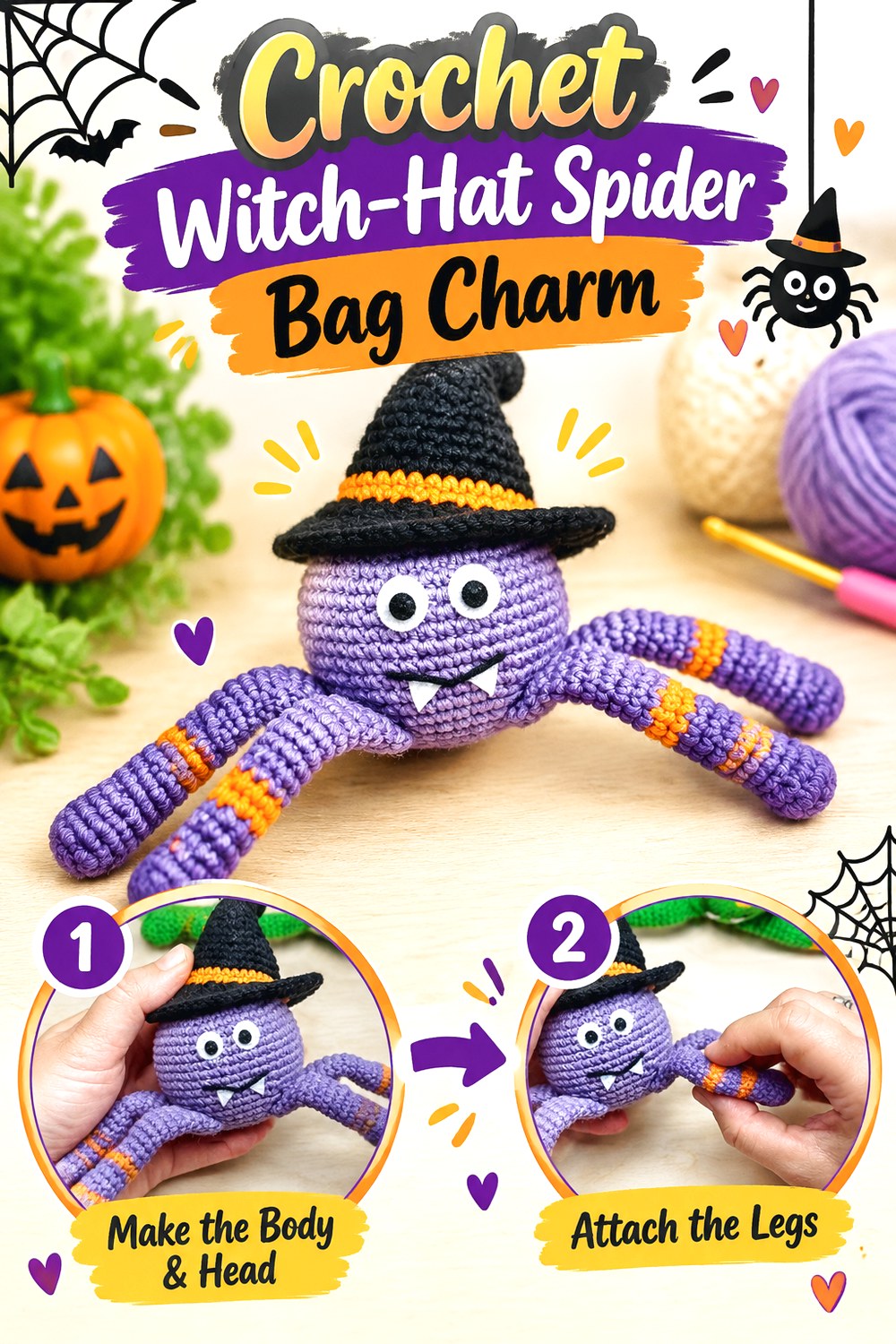 Crochet Witch Hat Spider Bag Charm