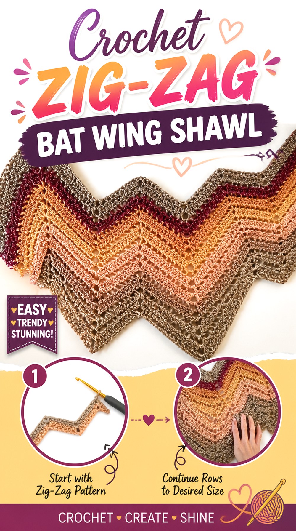 Crochet Zig Zag Bat Wing Shawl