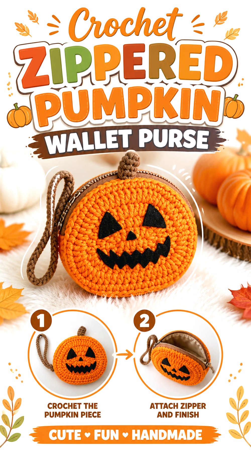 Crochet Zippered Pumpkin Wallet Purse