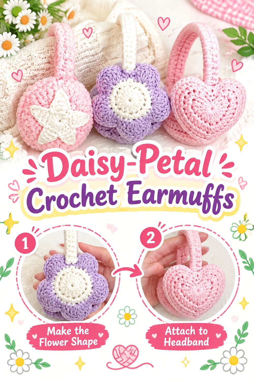 Daisy Petal Crochet Earmuffs