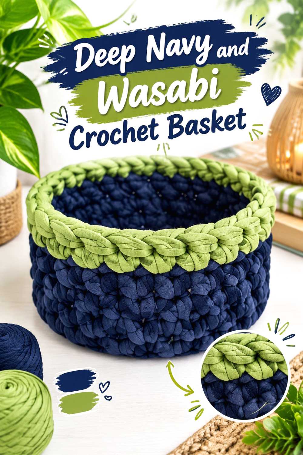 8. Deep Navy And Wasabi Crochet Basket