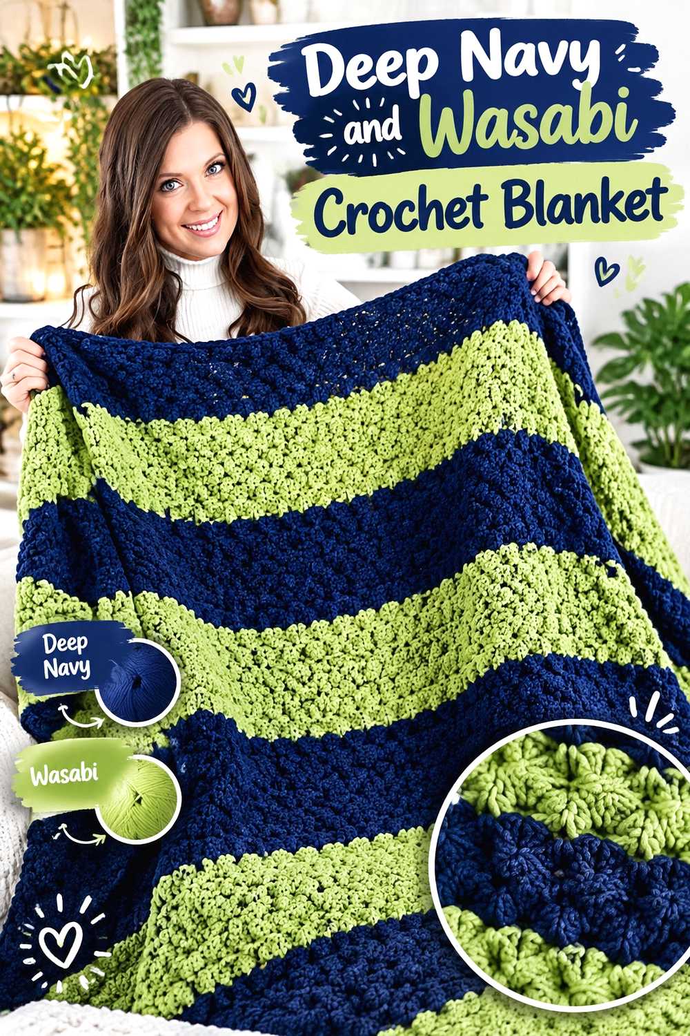 4. Deep Navy And Wasabi Crochet Blanket