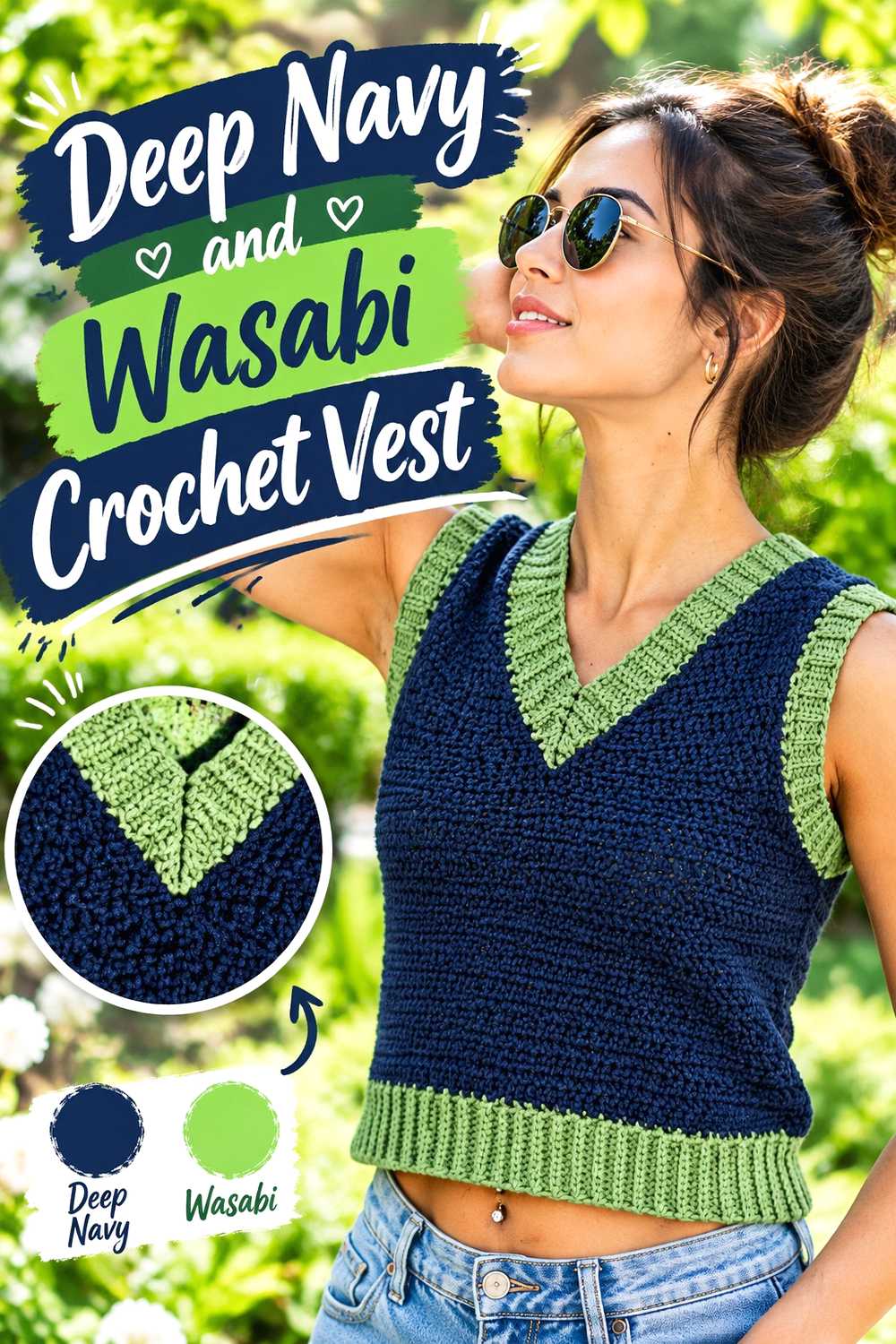 11. Deep Navy And Wasabi Crochet Vest