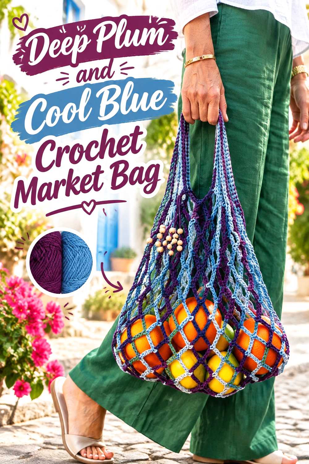 14. Deep Plum And Cool Blue Crochet Market Bag