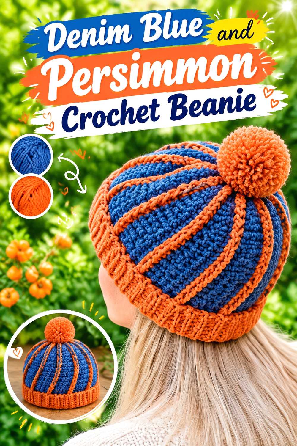 18. Denim Blue And Persimmon Crochet Beanie