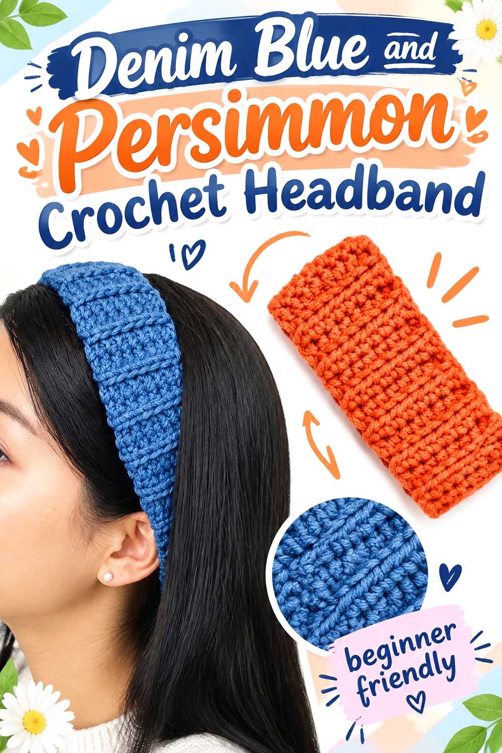 15. Denim Blue And Persimmon Crochet Headband