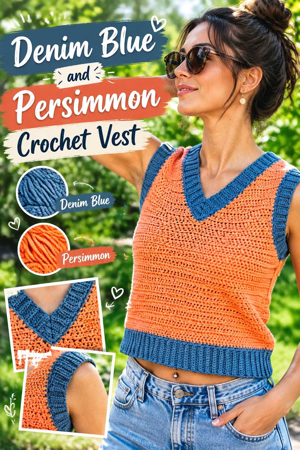 12. Denim Blue And Persimmon Crochet Vest
