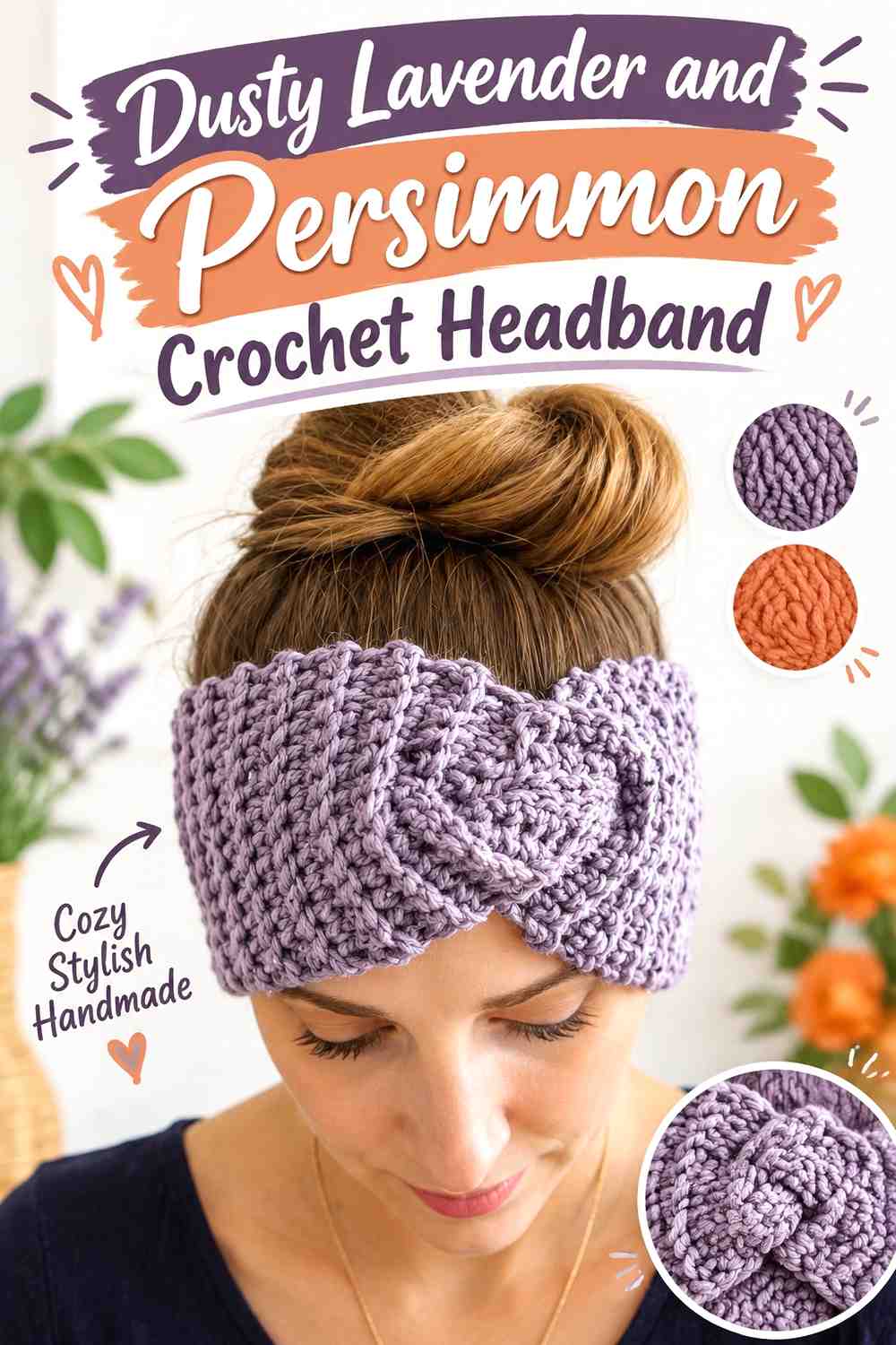 16. Dusty Lavender And Persimmon Crochet Headband