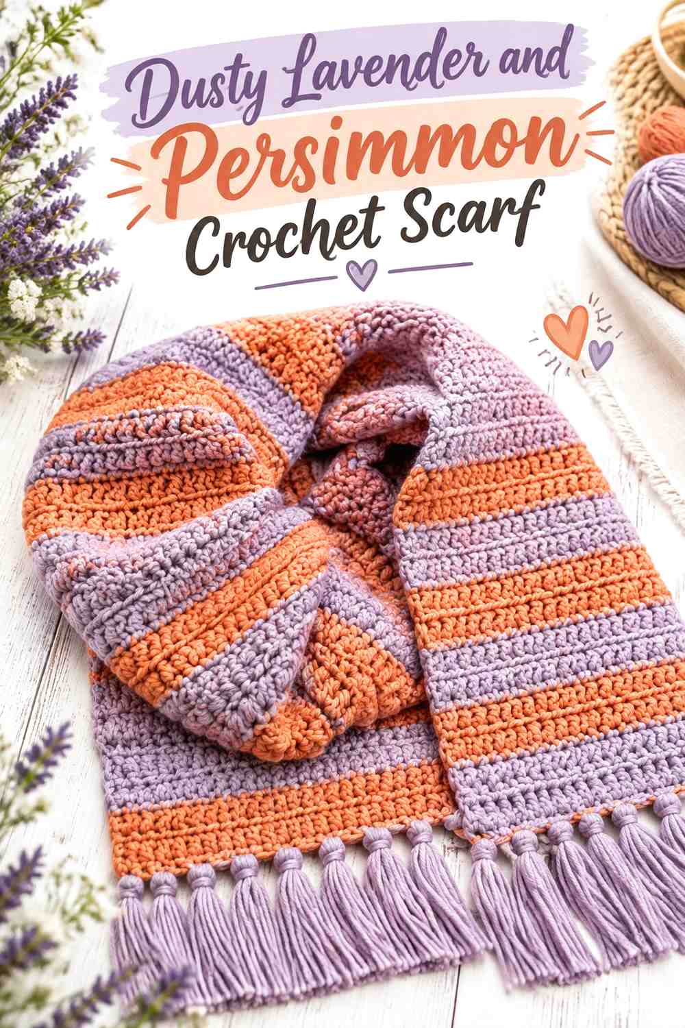 5. Dusty Lavender And Persimmon Crochet Scarf