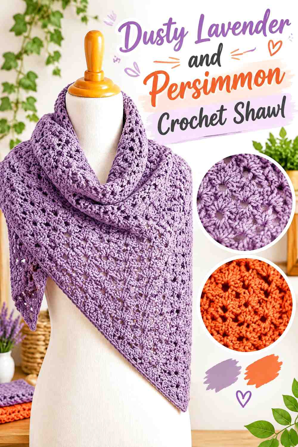 8. Dusty Lavender And Persimmon Crochet Shawl