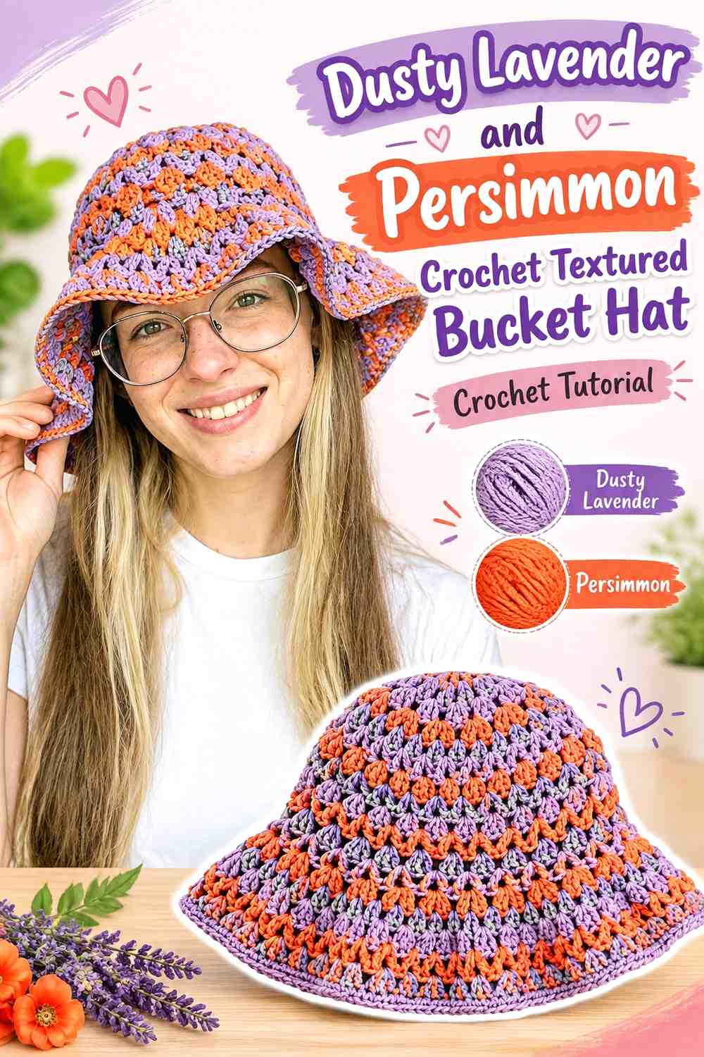 10. Dusty Lavender And Persimmon Crochet Textured Bucket Hat