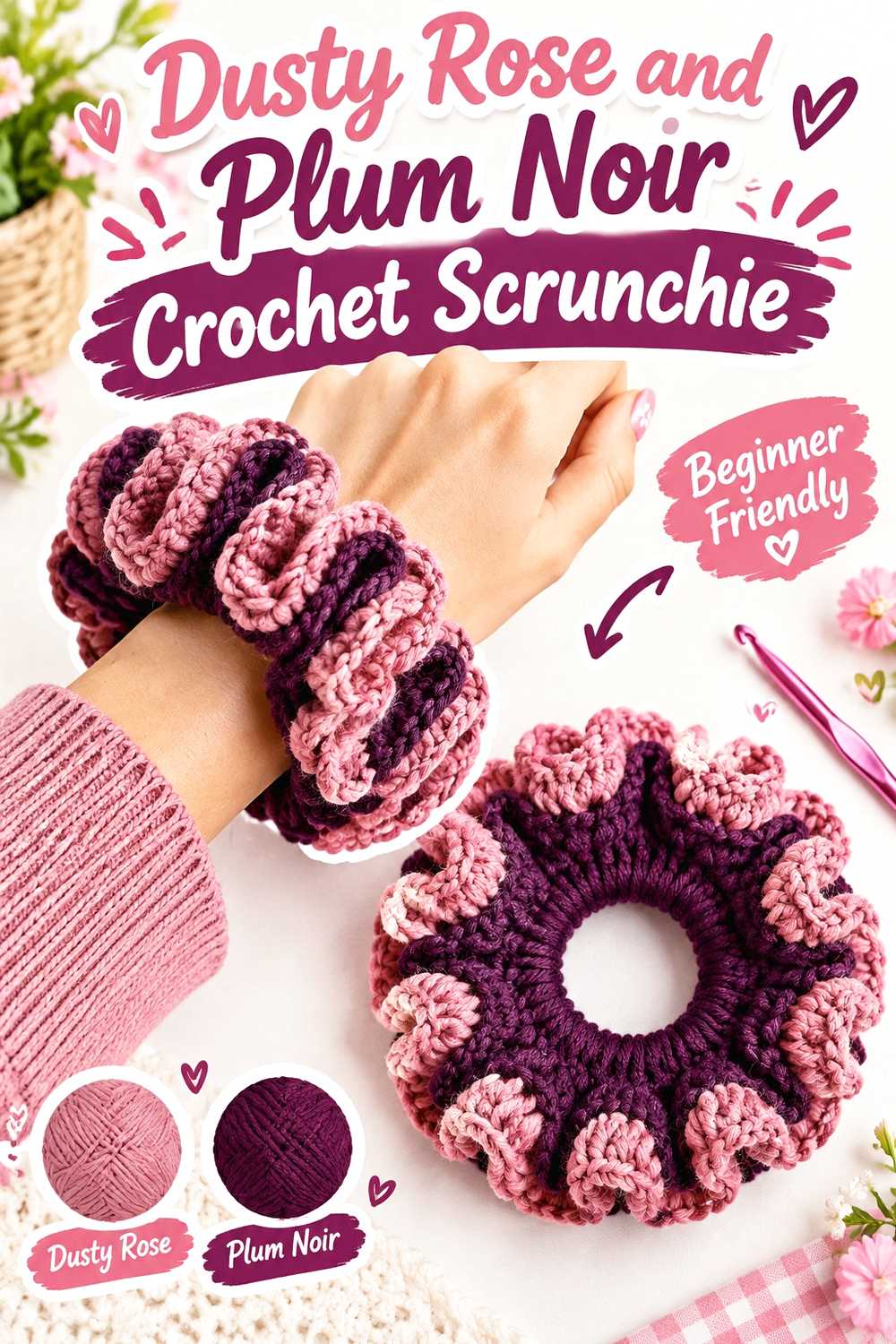 16. Dusty Rose And Plum Noir Crochet Scrunchie