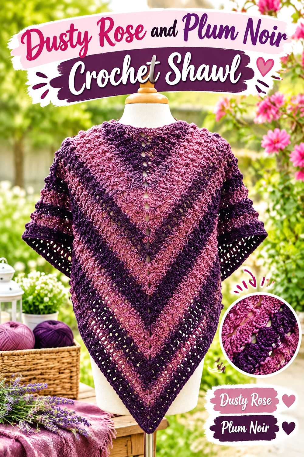 6. Dusty Rose And Plum Noir Crochet Shawl