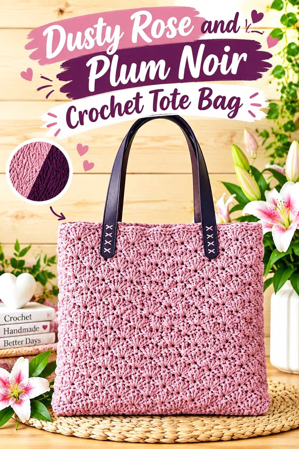 8. Dusty Rose And Plum Noir Crochet Tote Bag