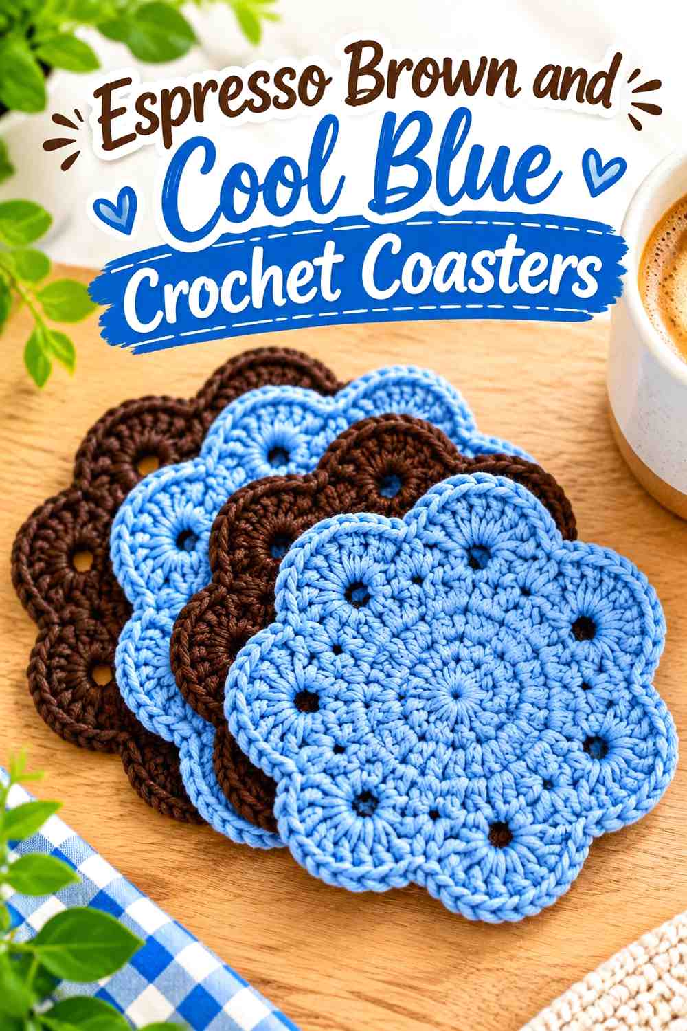12. Espresso Brown And Cool Blue Crochet Coasters