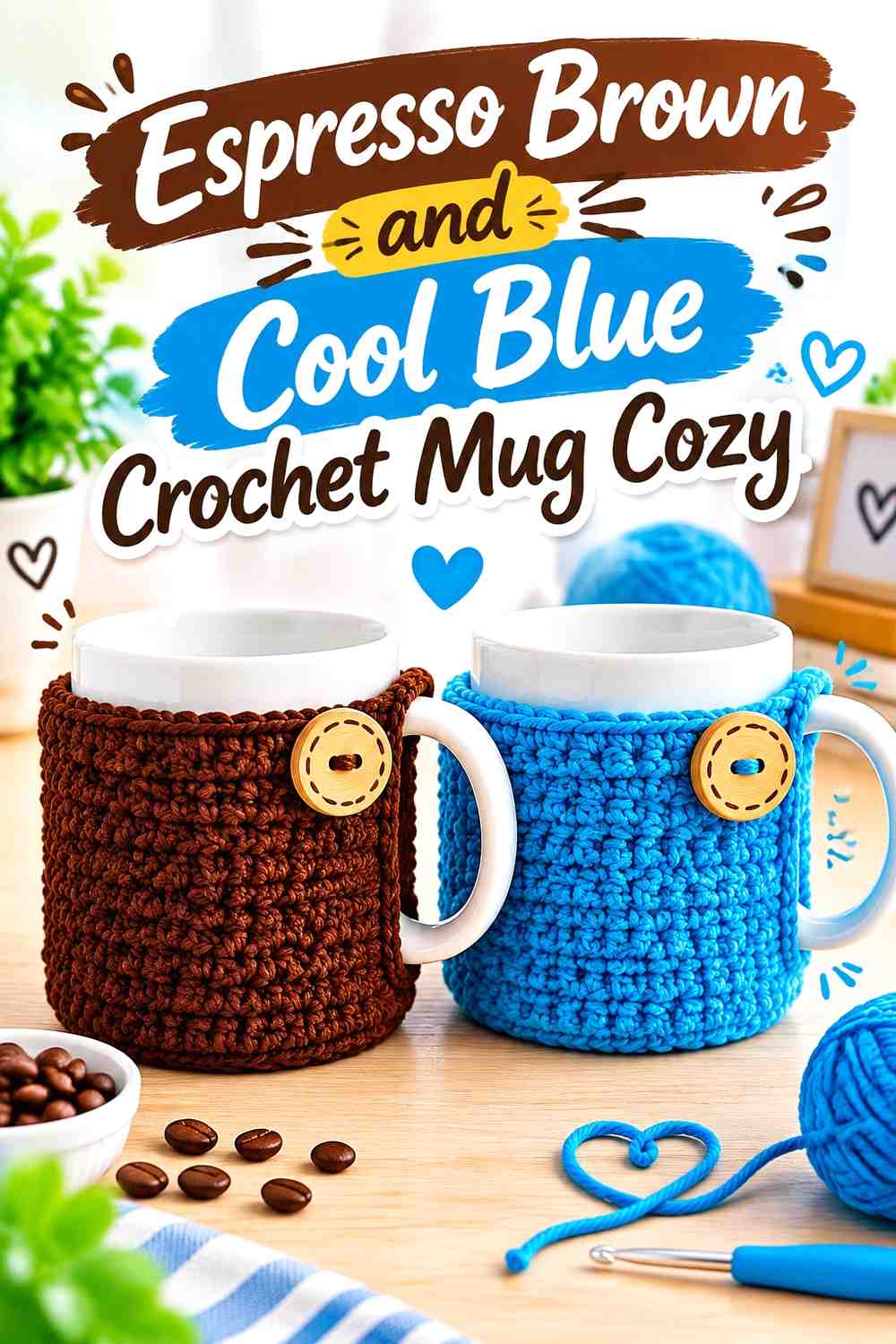 17. Espresso Brown And Cool Blue Crochet Mug Cozy