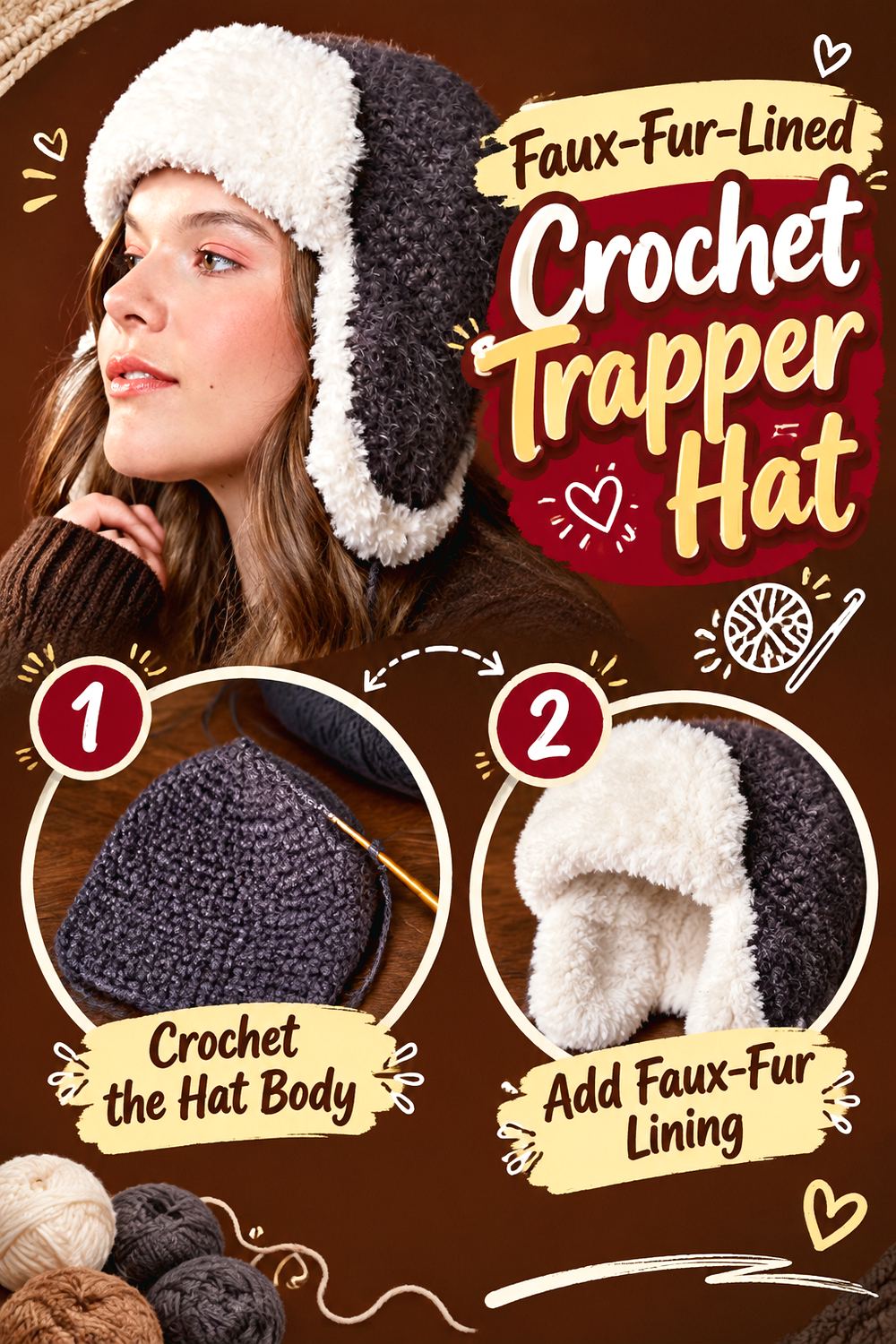 Faux Fur Lined Crochet Trapper Hat