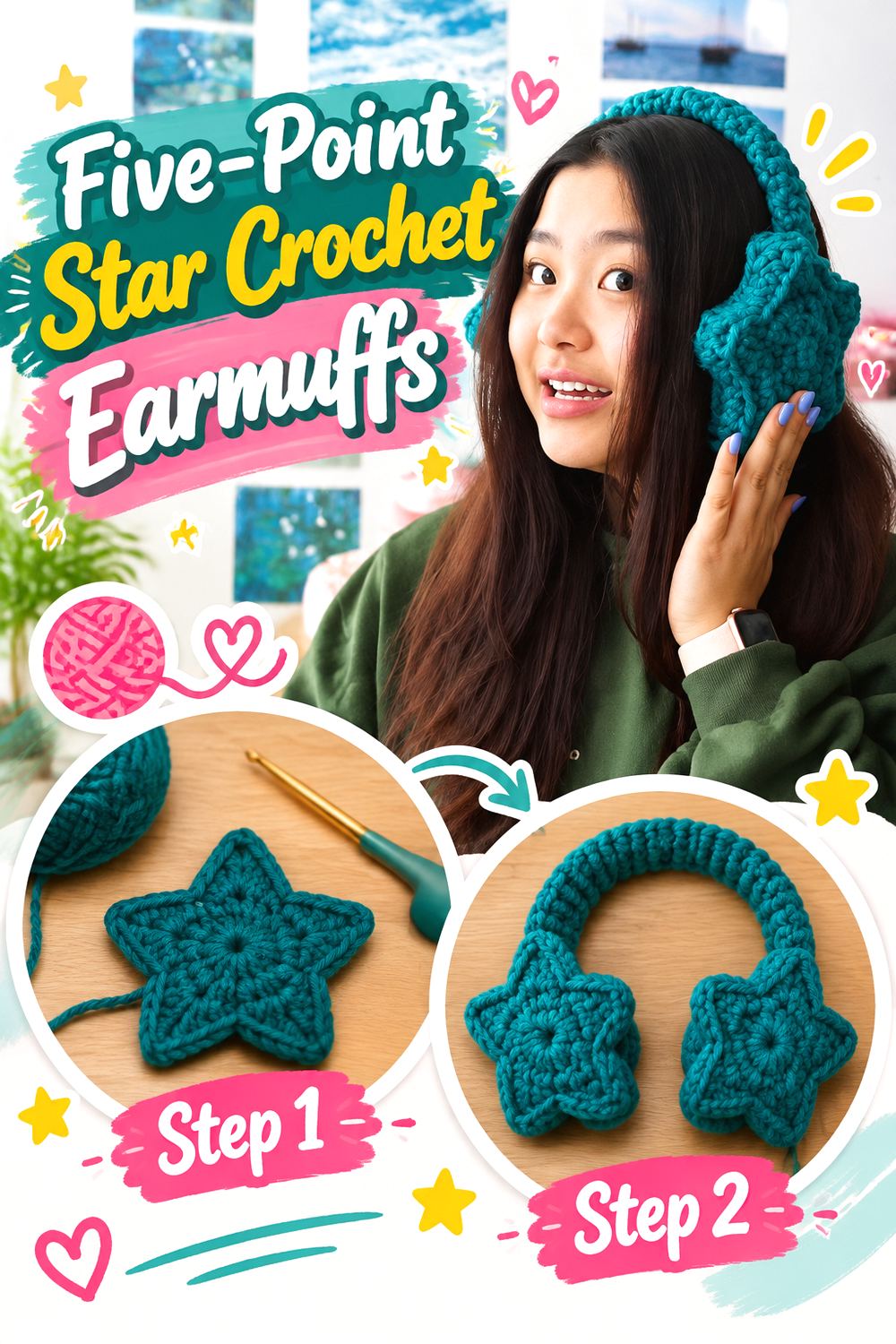 Five Point Star Crochet Earmuffs