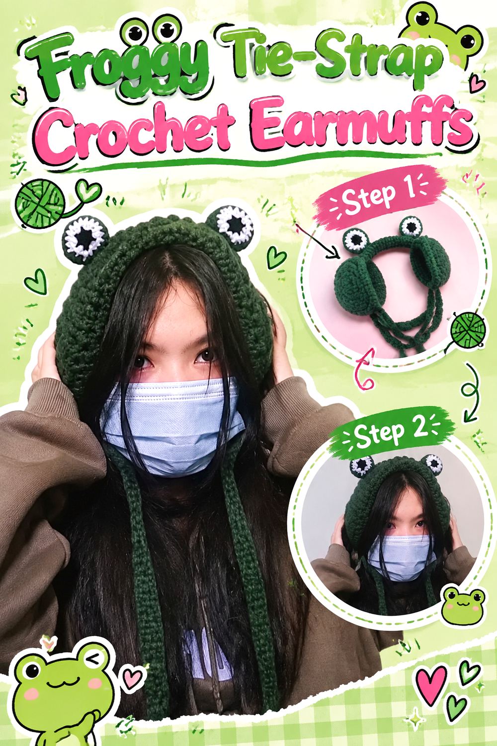 Froggy Tie Strap Crochet Earmuffs
