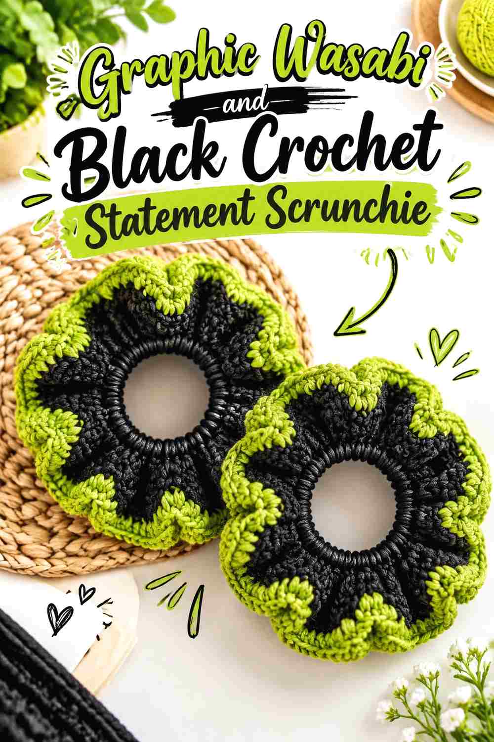 11. Graphic Wasabi And Black Crochet Statement Scrunchie