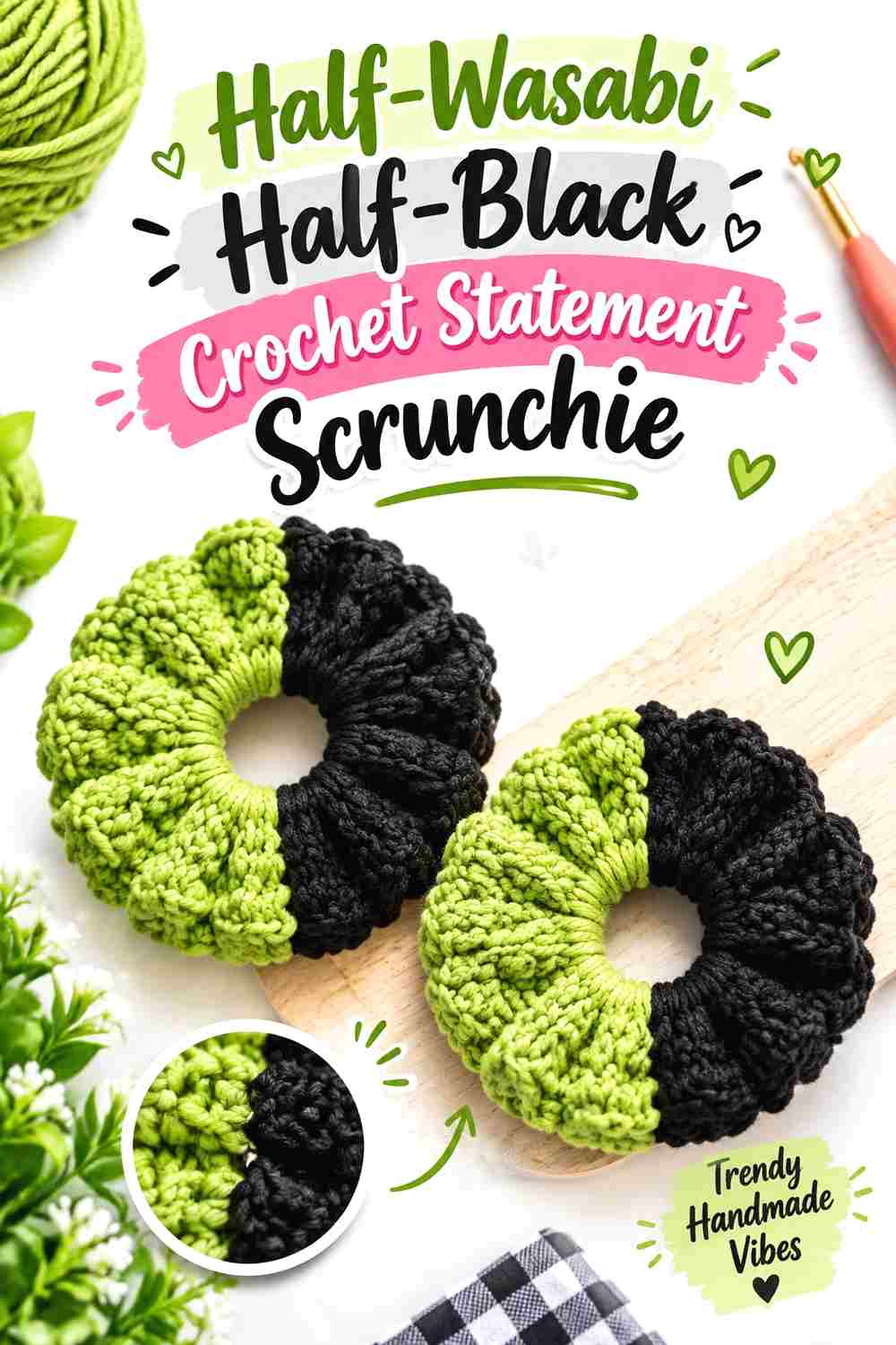 2. Half Wasabi Half Black Crochet Statement Scrunchie