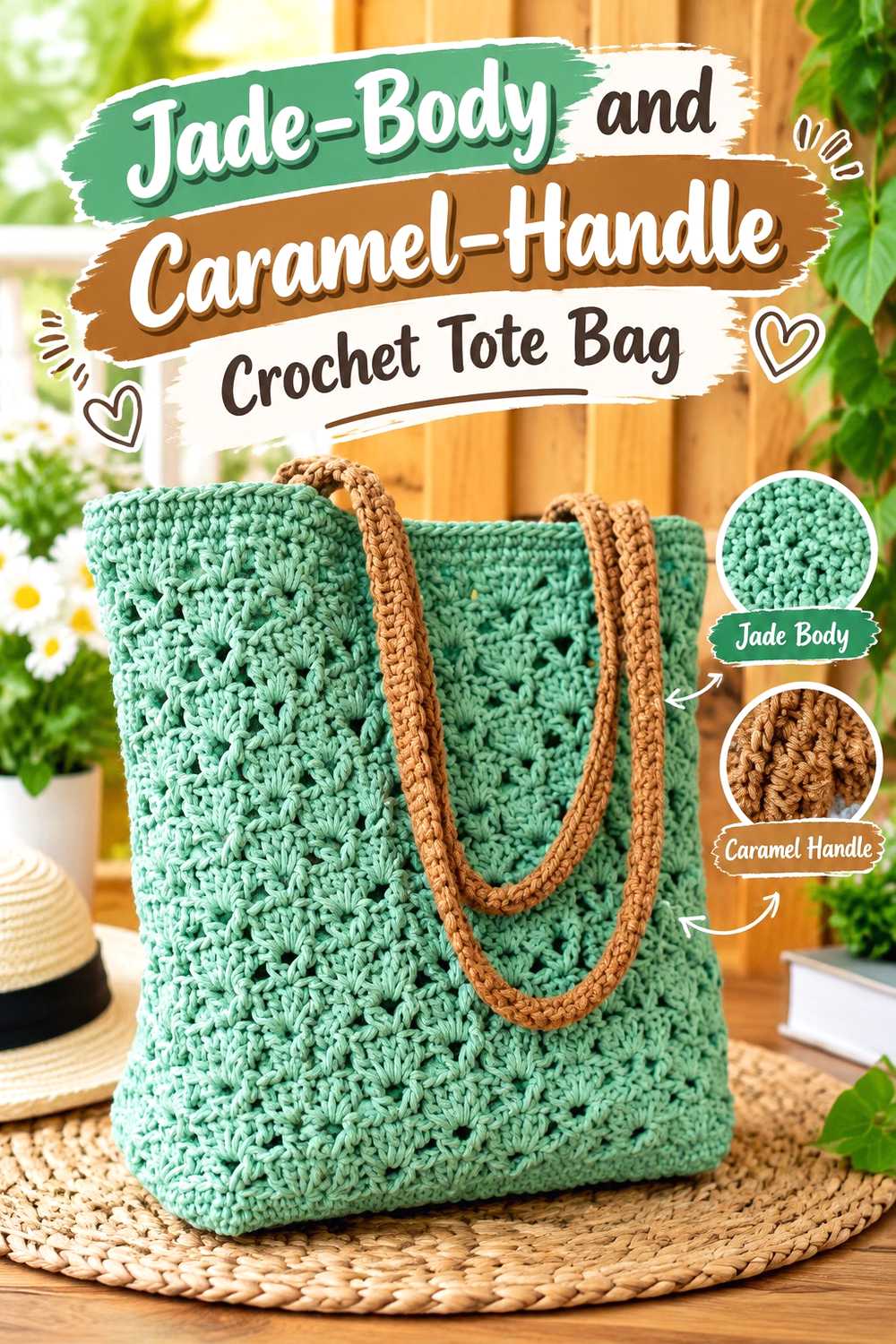 10. Jade Body And Caramel Handle Crochet Tote Bag