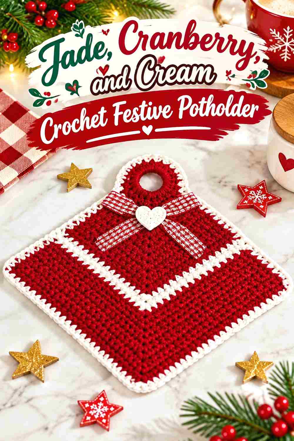 10. Jade Cranberry And Cream Crochet Festive Potholder