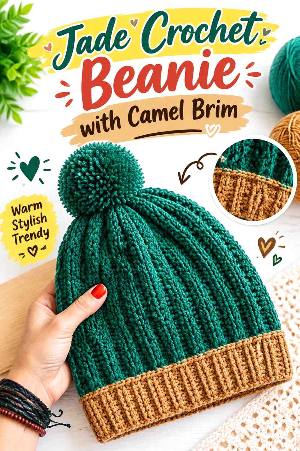 6. Jade Crochet Beanie With Camel Brim