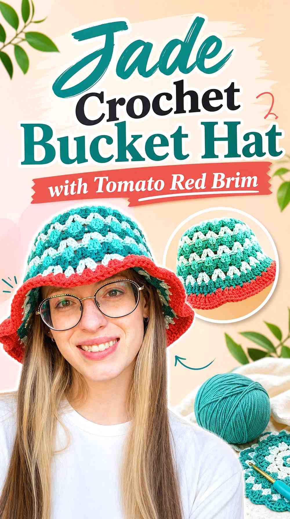 6. Jade Crochet Bucket Hat With Tomato Red Brim